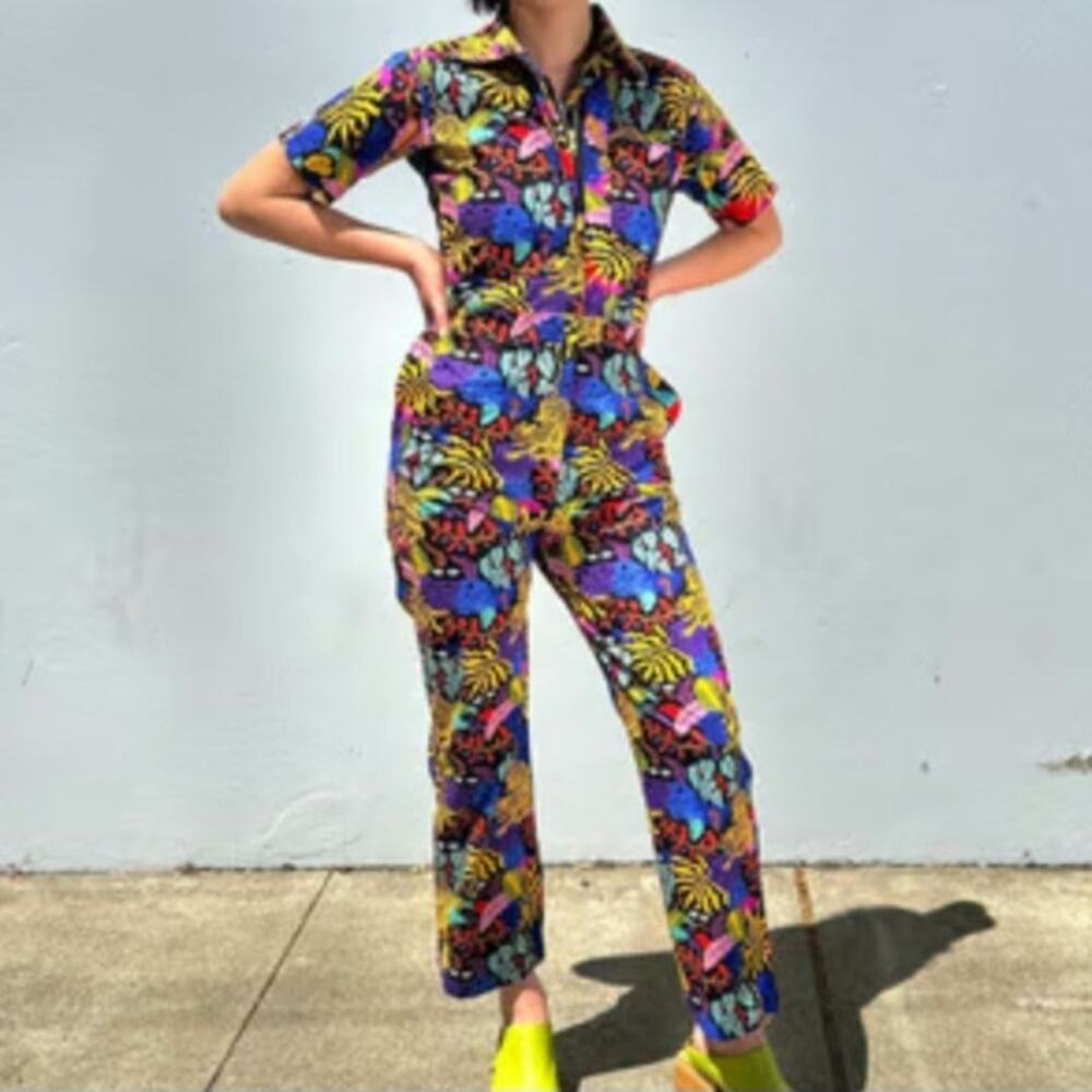 Nooworks Tropi Trip Jumpsuit Coveralls Cotton Womens Size XL Sold Out Rare EUC